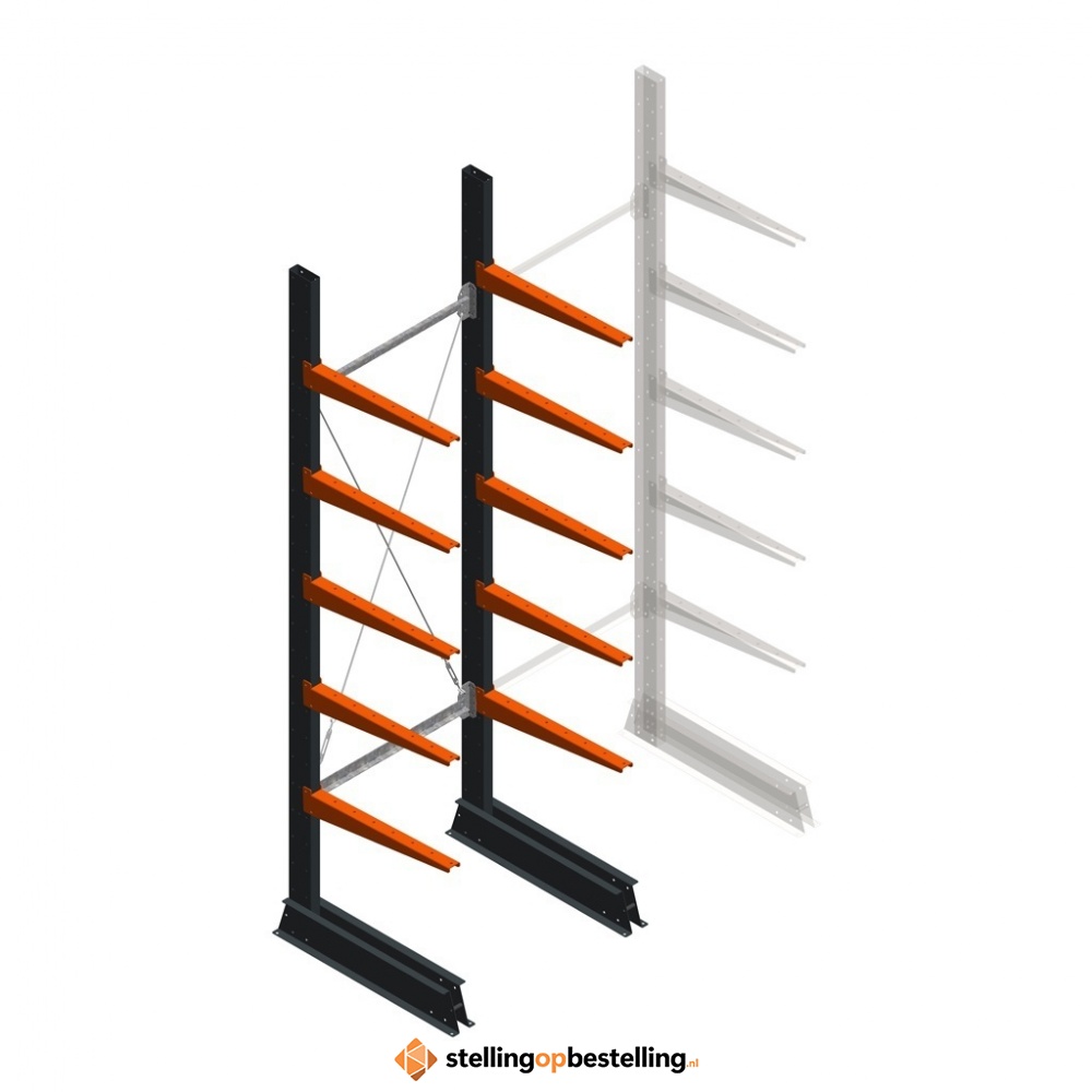 Lichte draagarmstelling enkelzijdig 2500x750x600 5 niveaus beginsectie