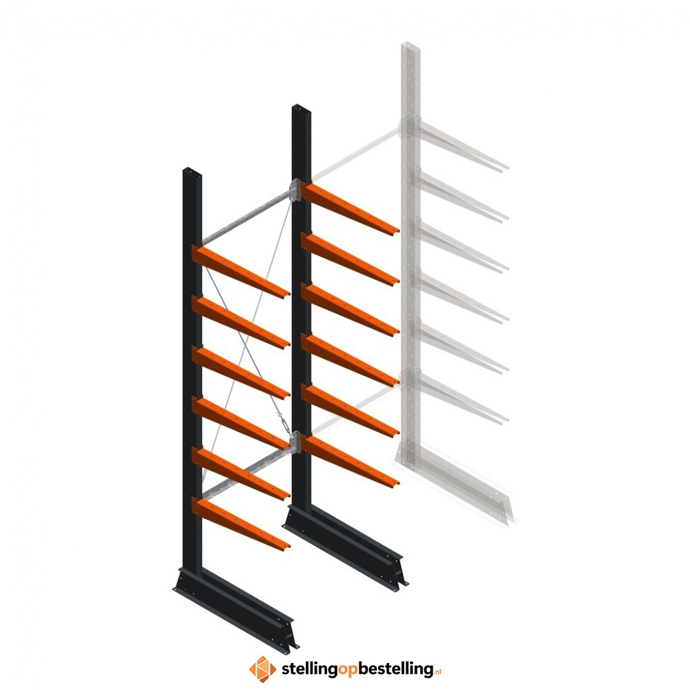 Lichte draagarmstelling enkelzijdig 2500x750x600 6 niveaus beginsectie