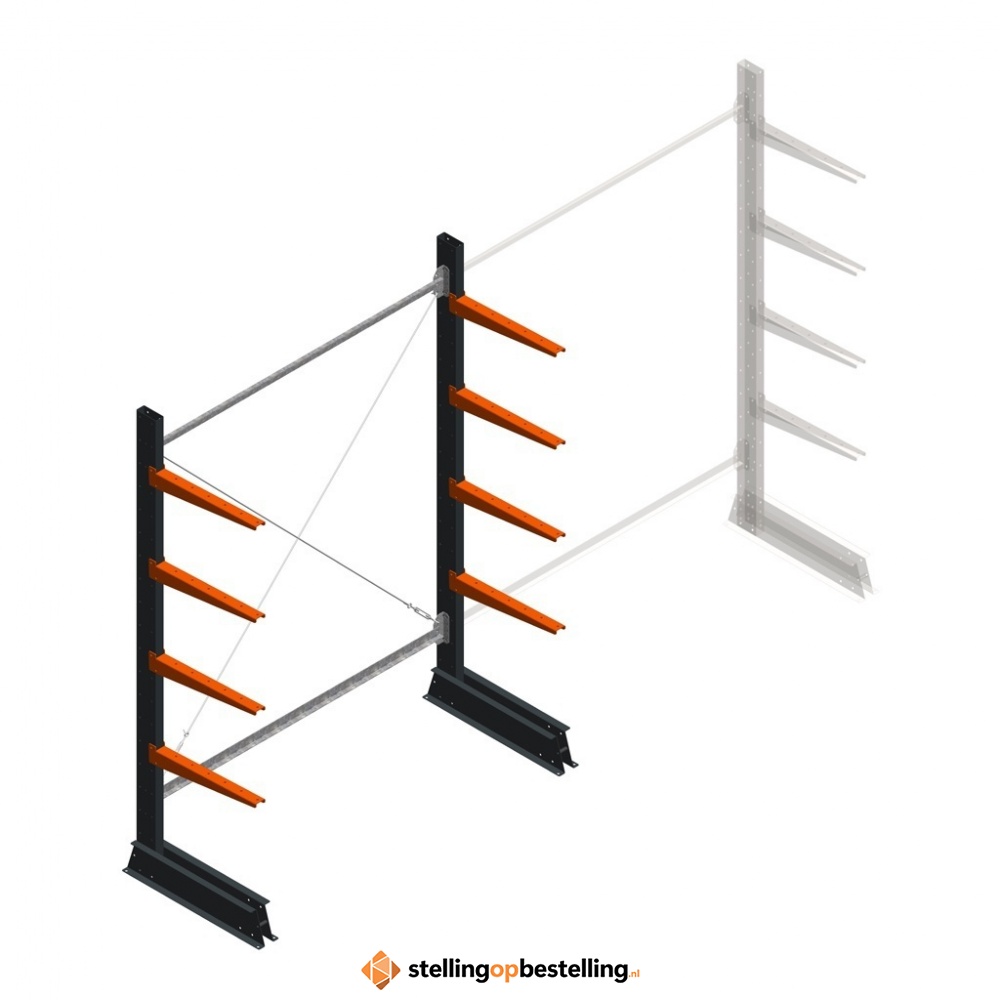Medium draagarmstelling enkelzijdig 2500x1500x600 4 niveaus beginsectie