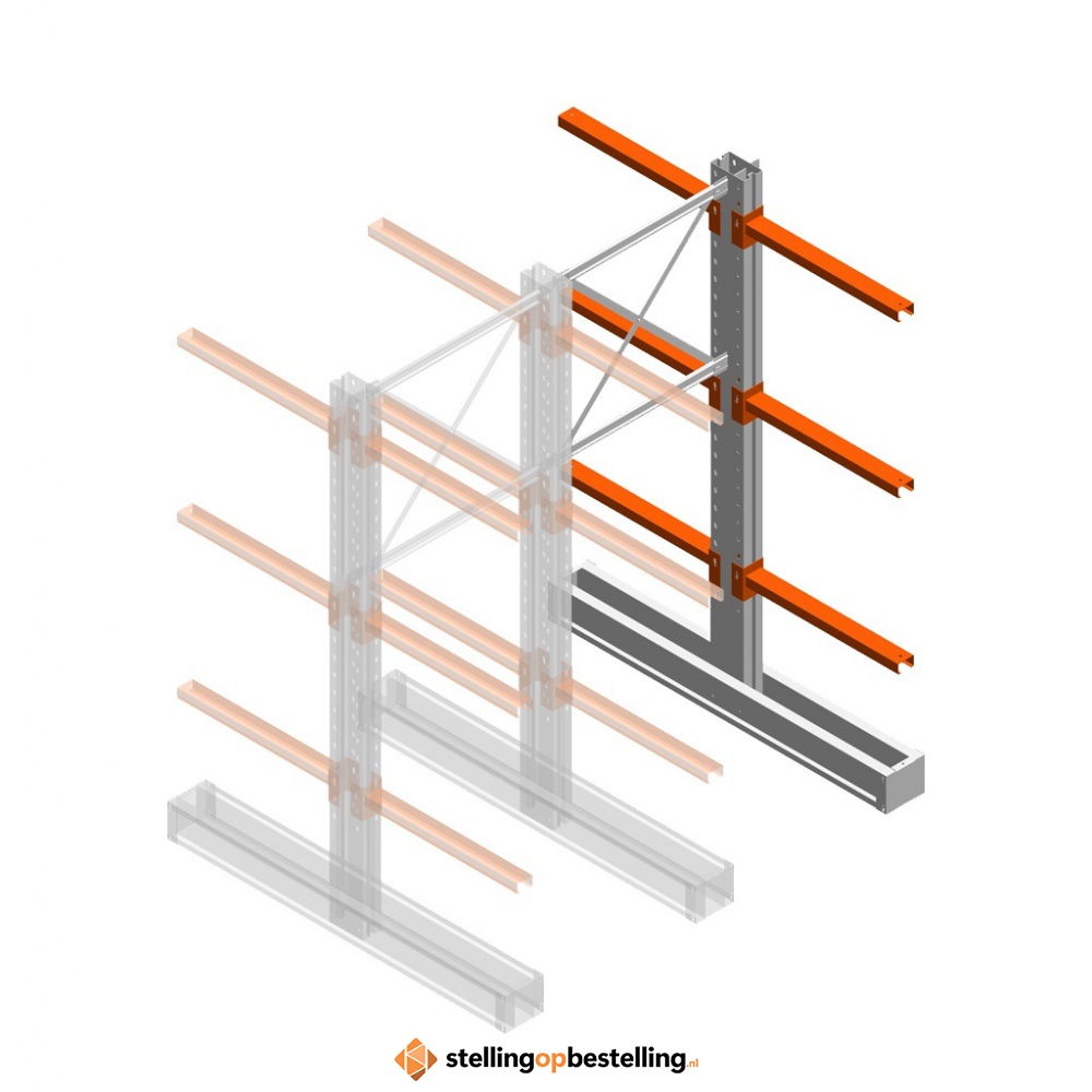 Medium draagarmstelling IT dubbelzijdig 2455x1000x800 3 niveaus aanbouwsectie