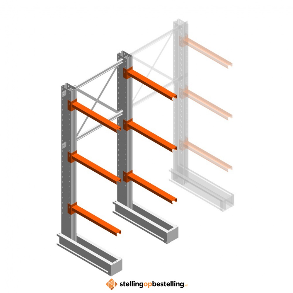 Medium draagarmstelling IT enkelzijdig 2455x1000x800 3 niveaus beginsectie