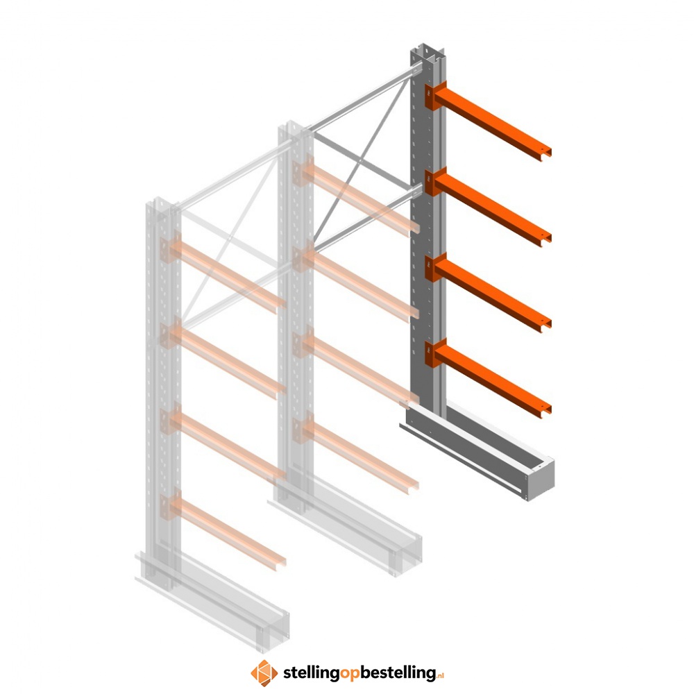 Medium draagarmstelling IT enkelzijdig 2455x1000x800 4 niveaus aanbouwsectie