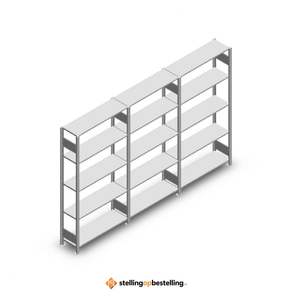 Voordeelrij Legbordstelling Heavy Duty 2000x3000x300, 5 niveaus metaal verzinkt 150 kg
