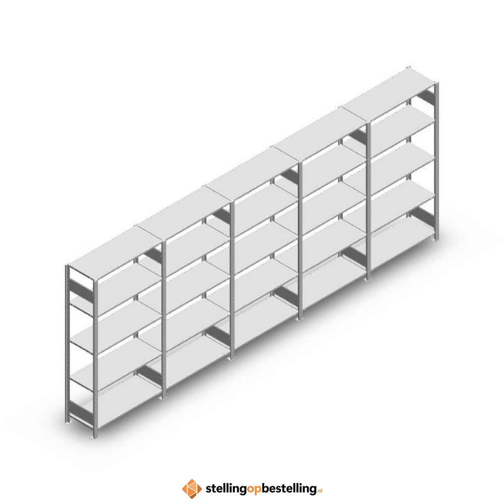 Voordeelrij Legbordstelling Heavy Duty 2000x5000x400, 5 niveaus metaal verzinkt 250 kg