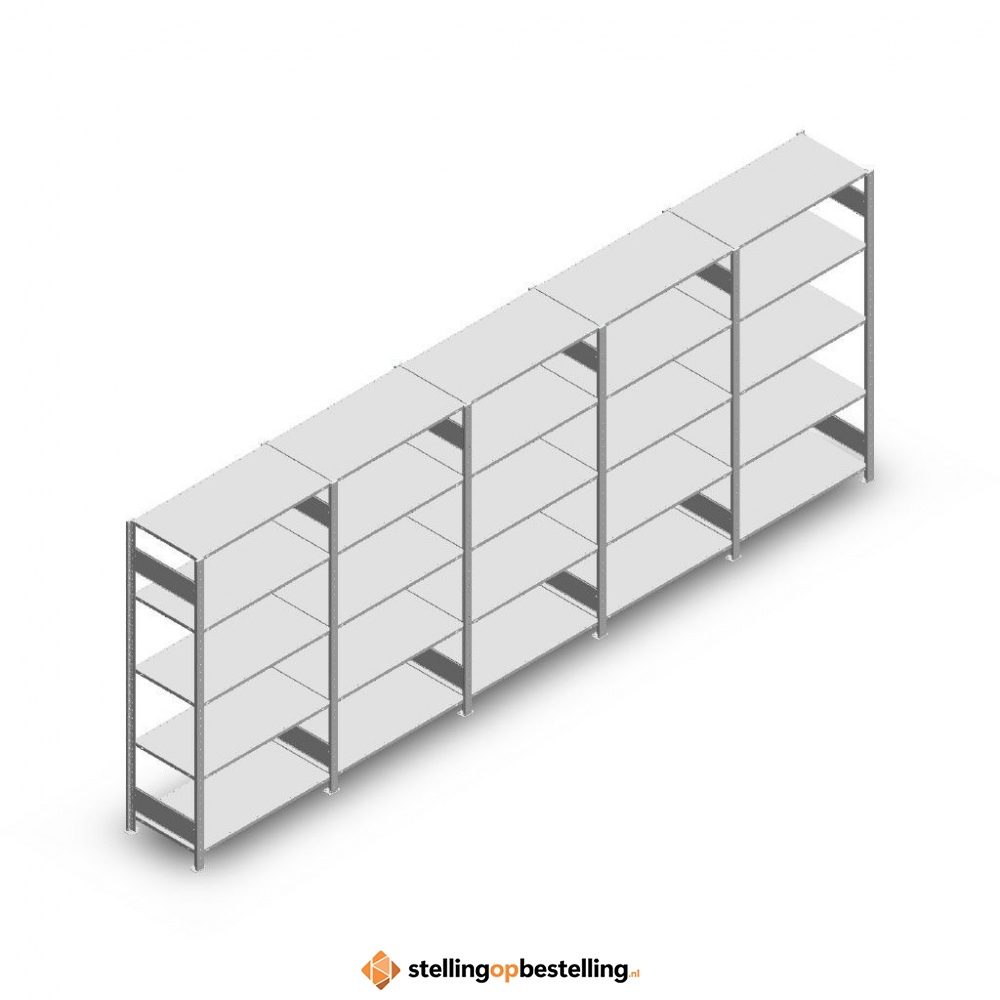 Voordeelrij Legbordstelling Heavy Duty 2000x5000x500, 5 niveaus metaal verzinkt 250 kg