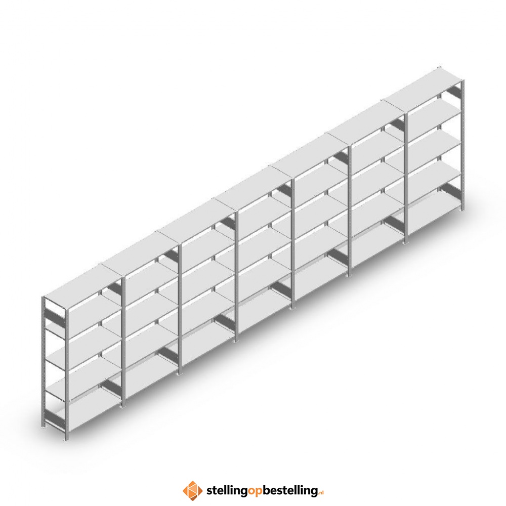 Voordeelrij Legbordstelling Heavy Duty 2000x7000x400, 5 niveaus metaal verzinkt 250 kg