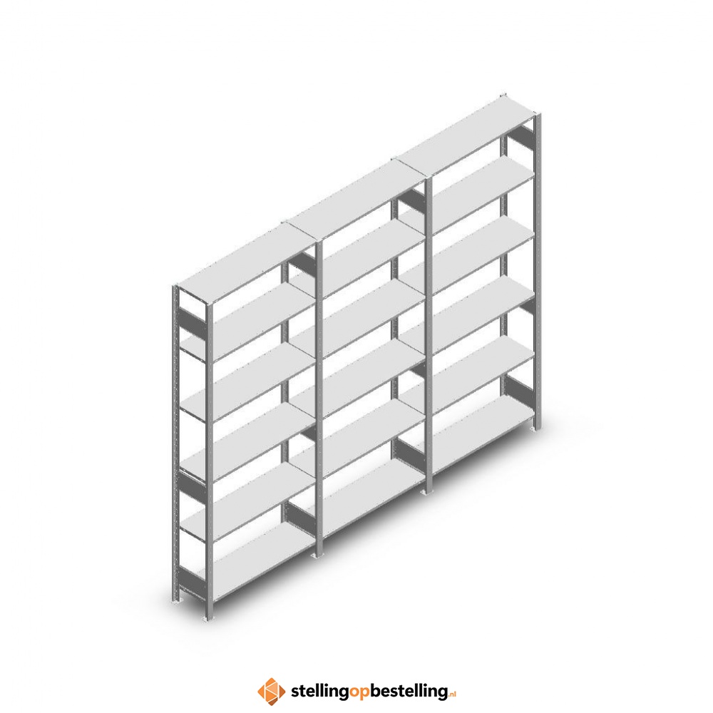 Voordeelrij Legbordstelling Heavy Duty 2500x3000x300, 6 niveaus metaal verzinkt 150 kg