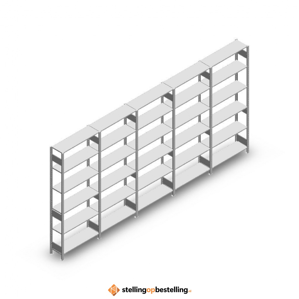 Voordeelrij Legbordstelling Heavy Duty 2500x5000x300, 6 niveaus metaal verzinkt 150 kg