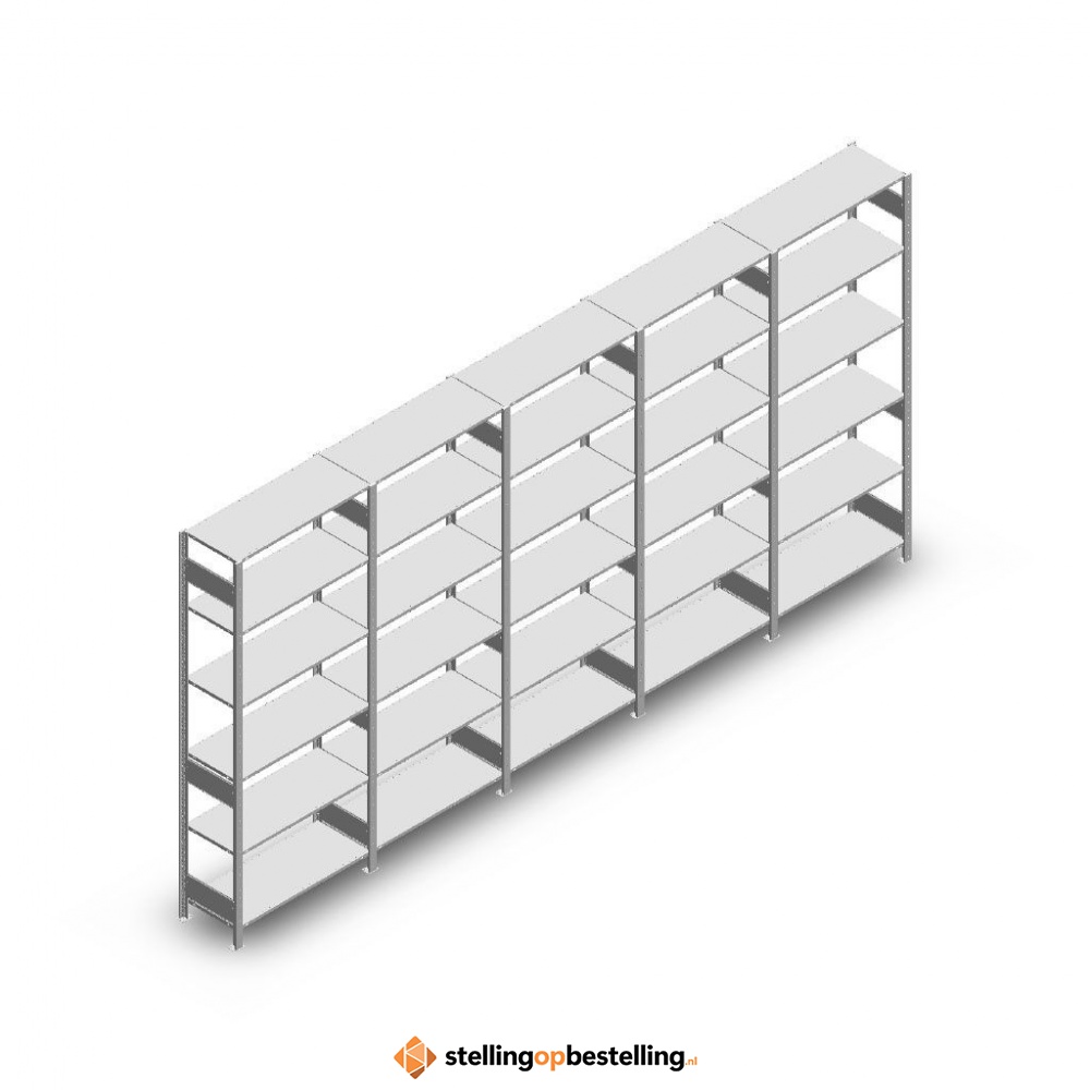 Voordeelrij Legbordstelling Heavy Duty 2500x5000x400, 6 niveaus metaal verzinkt 250 kg