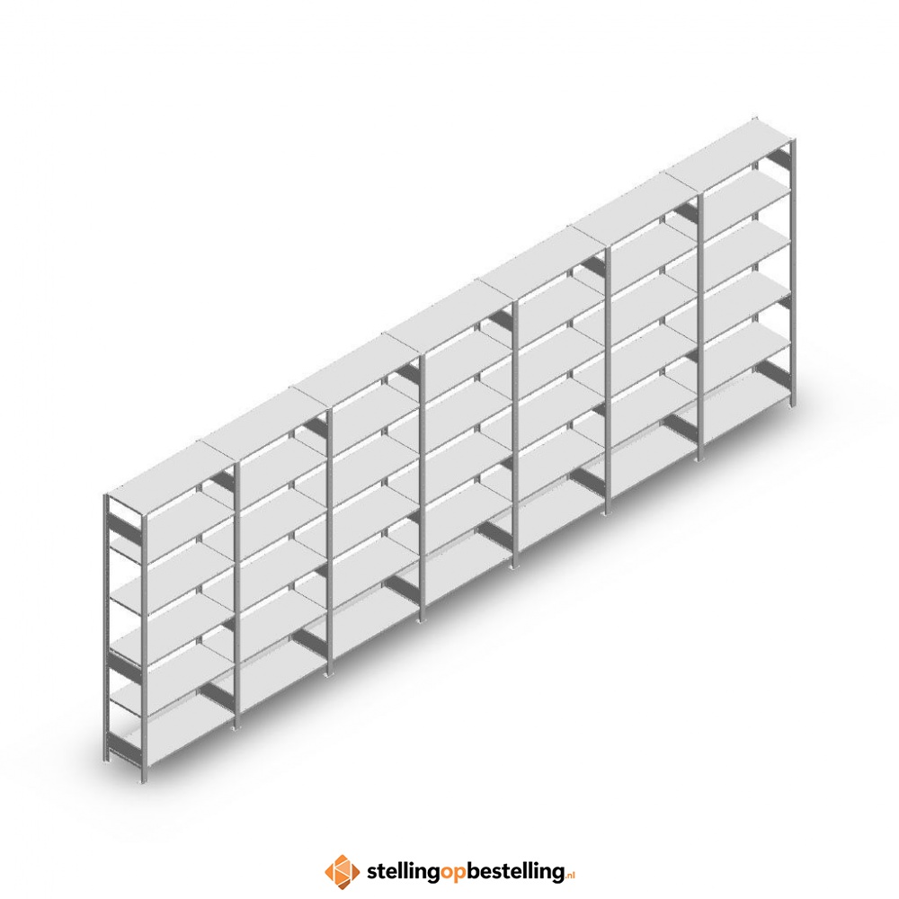 Voordeelrij Legbordstelling Heavy Duty 2500x7000x400, 6 niveaus metaal verzinkt 250 kg