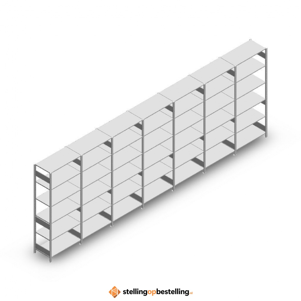 Voordeelrij Legbordstelling Heavy Duty 2500x7000x500, 6 niveaus metaal verzinkt 150 kg