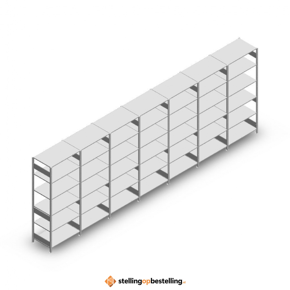 Voordeelrij Legbordstelling Heavy Duty 2500x7000x600, 6 niveaus metaal verzinkt 150 kg