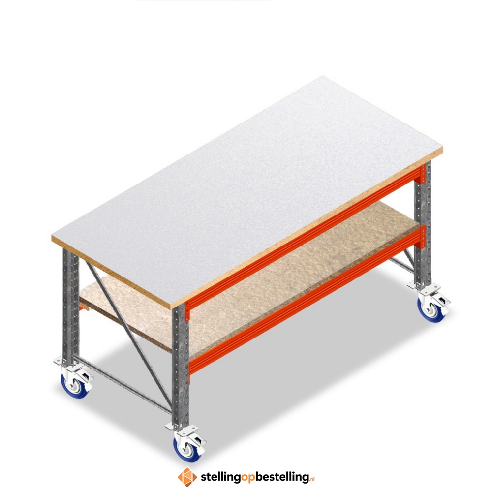 Mobiele werkbank, werktafel op wielen dubbellaags zonder voorgemonteerde frames 1850x1000x940