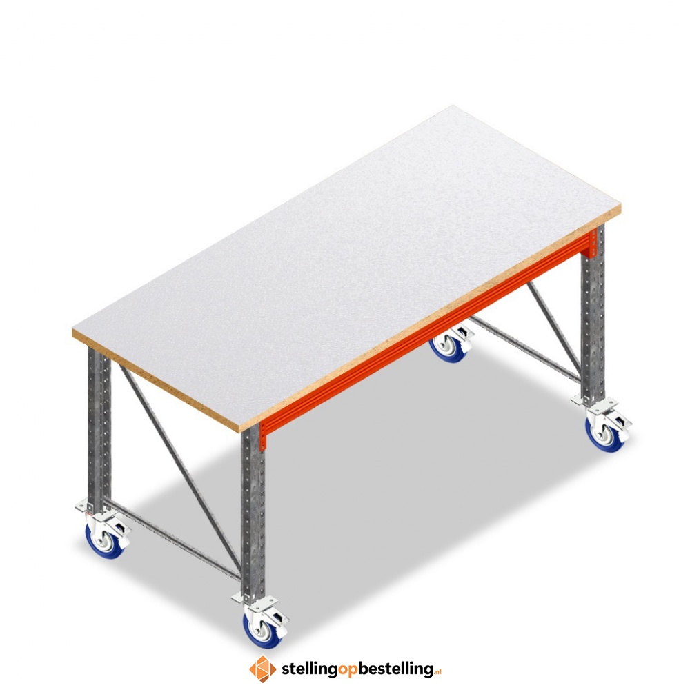 Mobiele werkbank, werktafel op wielen enkellaags zonder voorgemonteerde frames 1850x1000x940