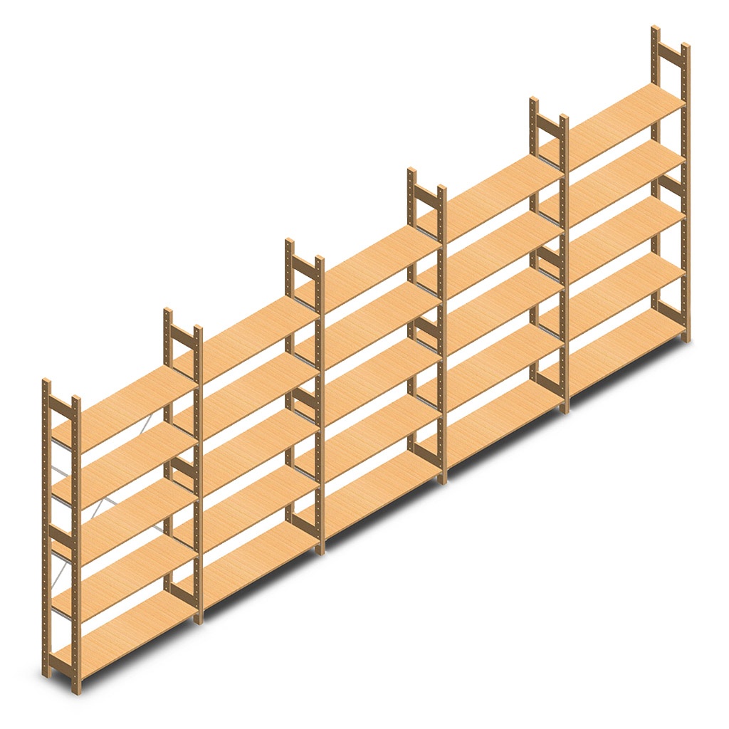 Voordeelrii houten legbordstelling bt euro 2100x5030x300