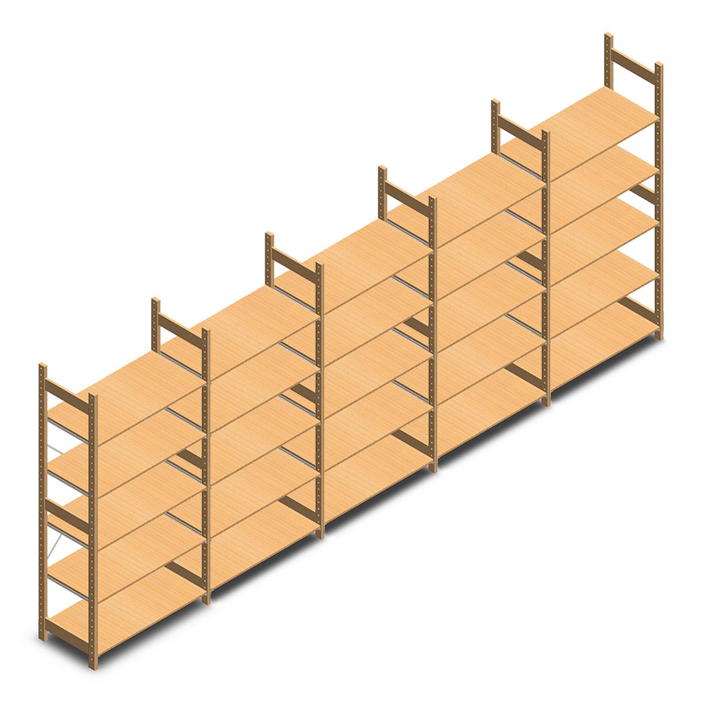 Voordeelrij houten legbordstelling bt euro 2100x5030x500 