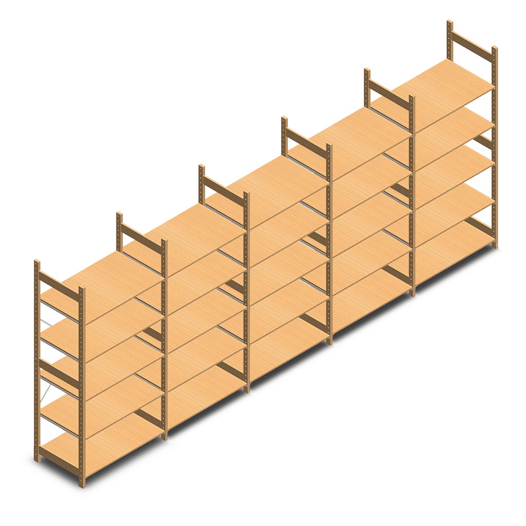Voordeelrii houten legbordstelling bt euro 2100x5030x600 