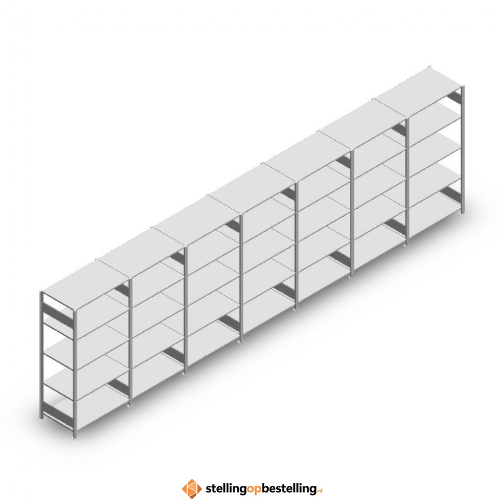 Voordeelrij Legbordstelling Heavy Duty 2000x7000x800, 5 niveaus metaal verzinkt 250 kg