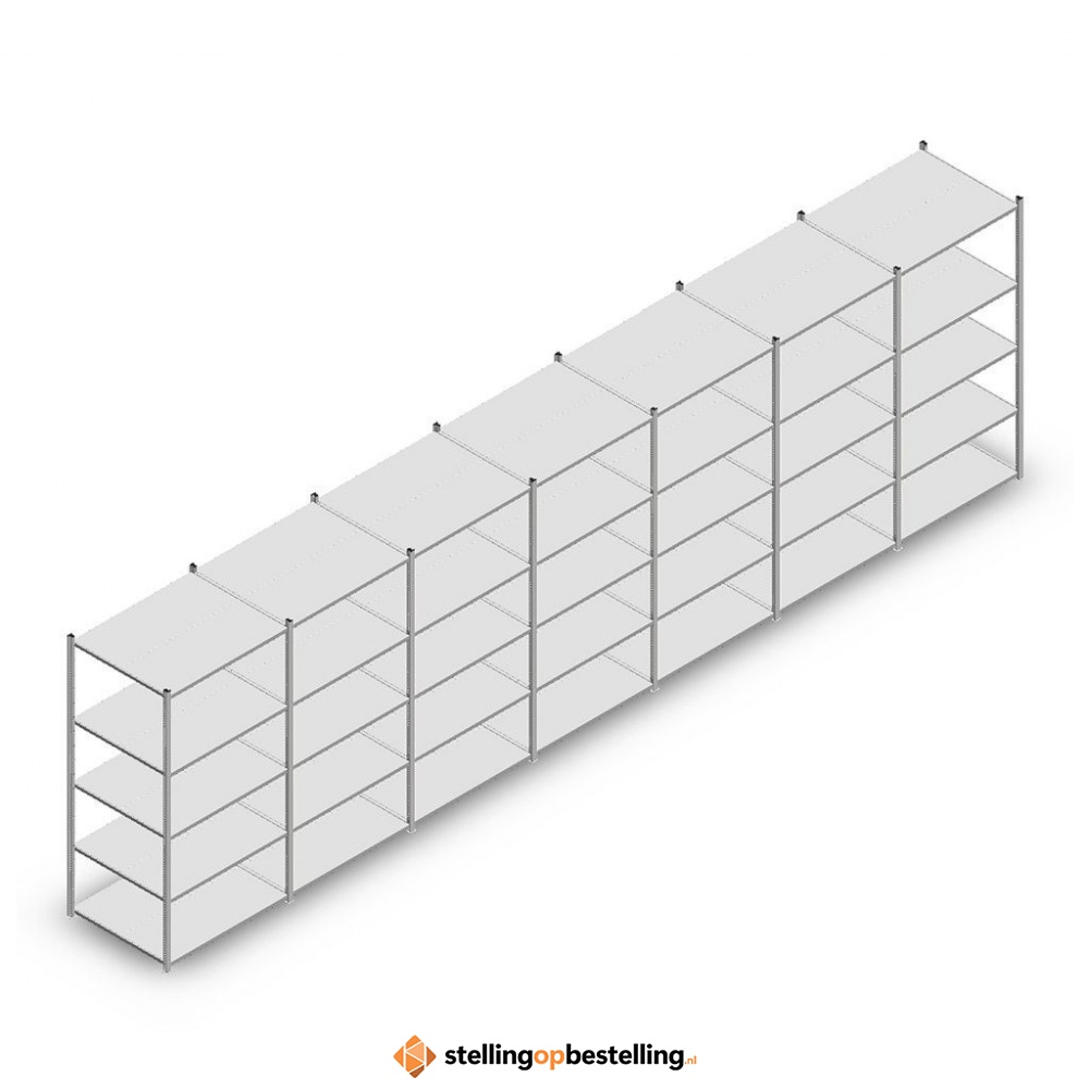 Voordeelrij Legbordstelling Light Duty 2000x7000x800, 5 niveaus metaal verzinkt 140 kg