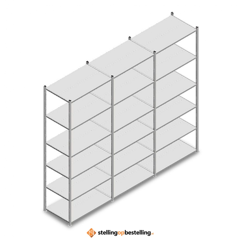 Voordeelrij Legbordstelling Light Duty 2500x3000x600, 6 niveaus metaal verzinkt 80 kg