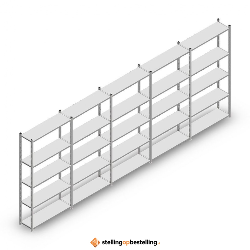 Voordeelrij Legbordstelling Medium Duty 2000x5000x300, 5 niveaus metaal verzinkt 90 kg