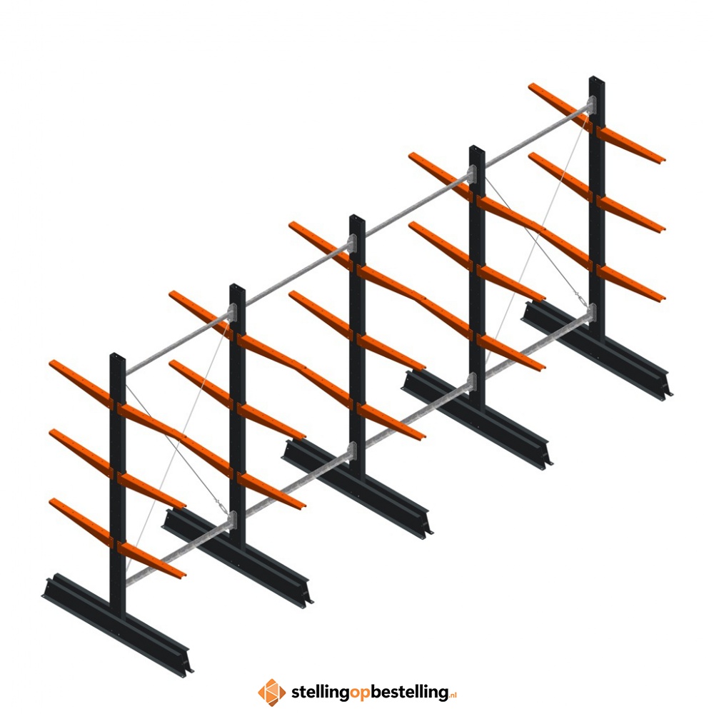 Voordeelrij lichte draagarmstelling dubbelzijdig 2000x4100x500 3 niveaus