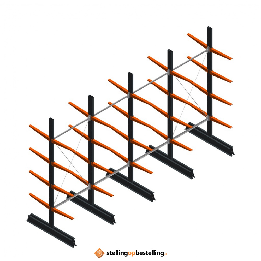 Voordeelrij lichte draagarmstelling dubbelzijdig 2500x4100x500 4 niveaus