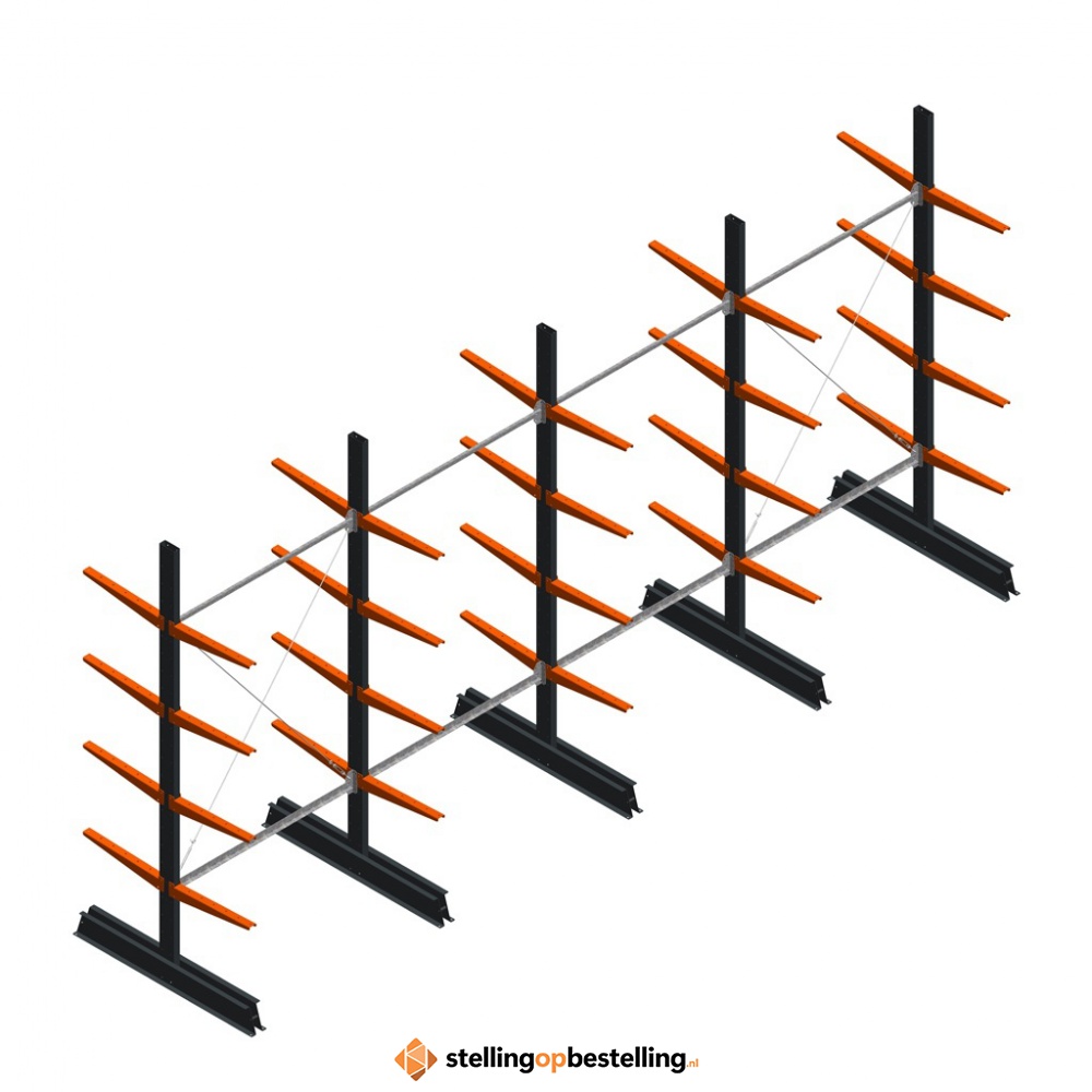 Voordeelrij lichte draagarmstelling dubbelzijdig 2500x5100x500 4 niveaus