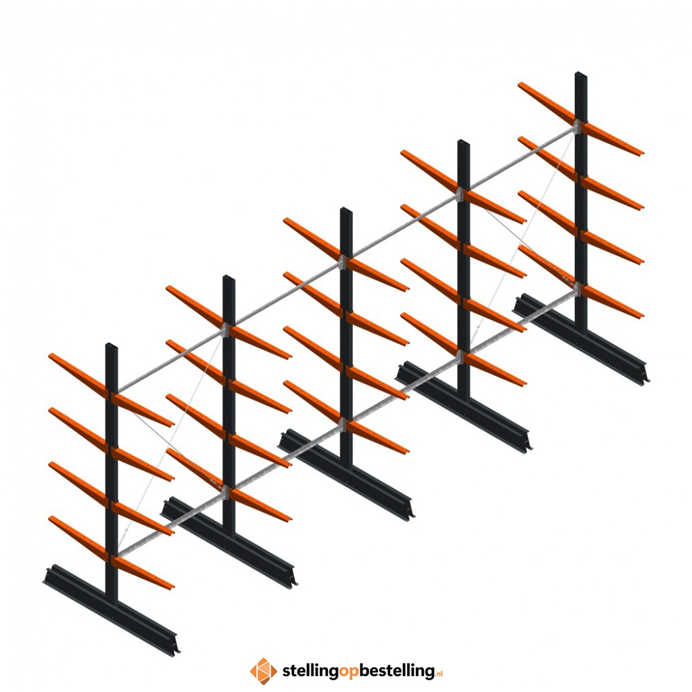 Voordeelrij lichte draagarmstelling dubbelzijdig 2500x5100x600 4 niveaus