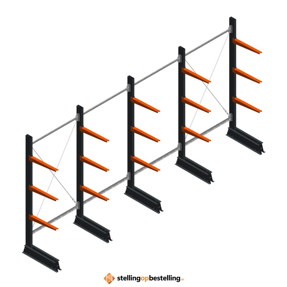 Voordeelrij lichte draagarmstelling enkelzijdig 2000x4100x500 3 niveaus