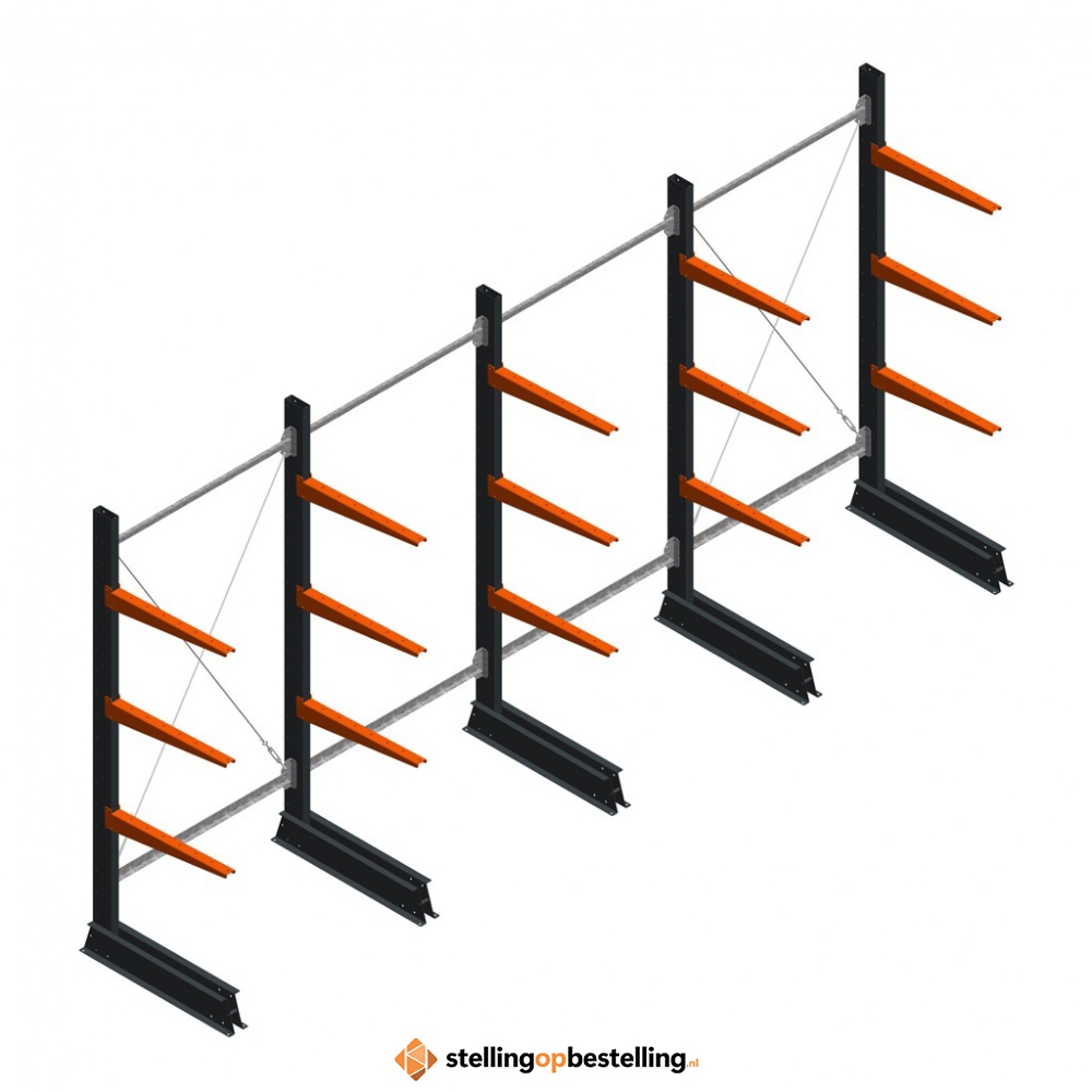 Voordeelrij lichte draagarmstelling enkelzijdig 2000x4100x600 3 niveaus