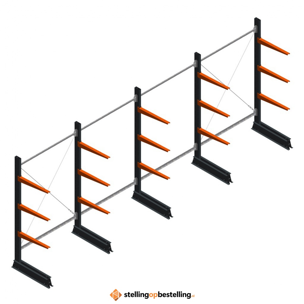 Voordeelrij lichte draagarmstelling enkelzijdig 2000x5100x600 3 niveaus