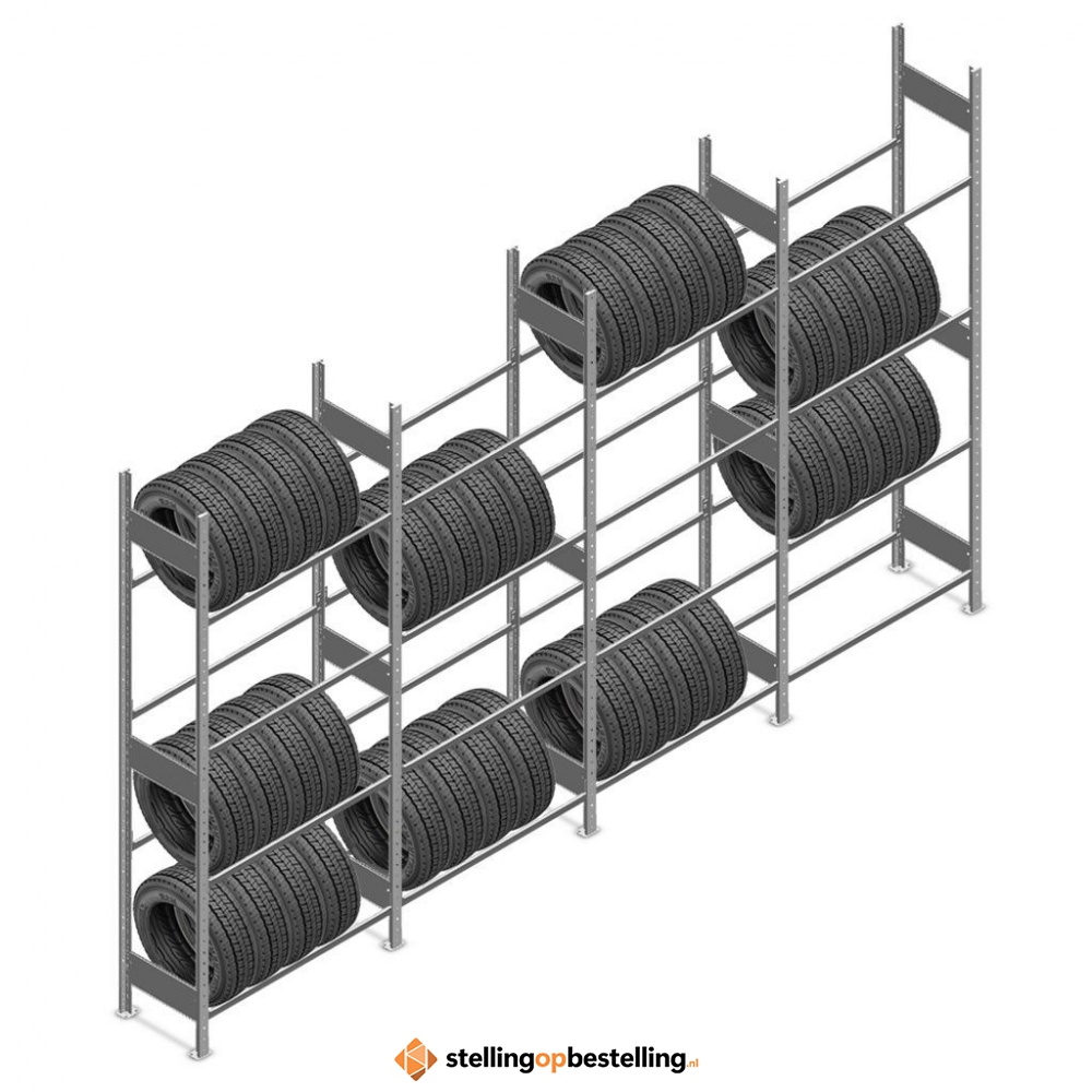 Voordeelrij bandenstelling Heavy Duty 2500x4000x400 4 niveaus 4 secties
