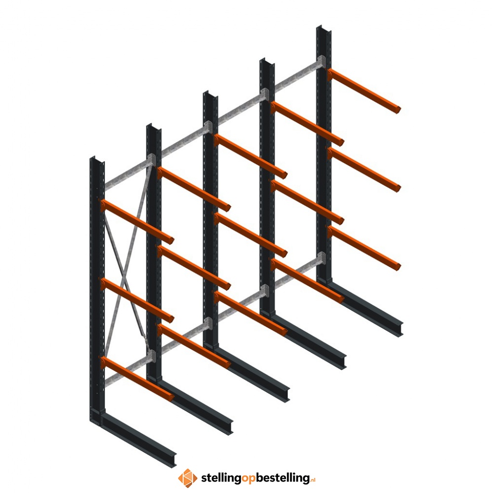 Voordeelrij zware draagarmstelling enkelzijdig 4000x4091 armlengte 1200 3 niveaus