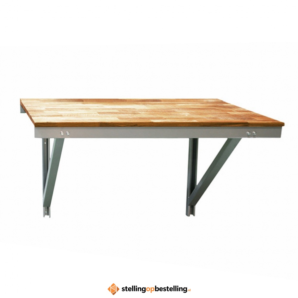 Werkbank met eiken topblad voor wandmontage