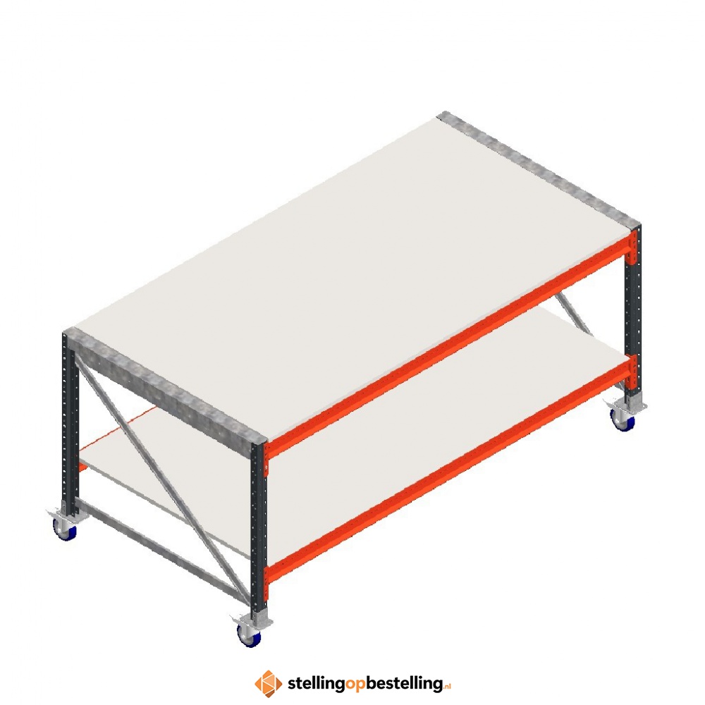 Mobiele werktafel grootvakstelling dubbellaags op wielen beginsectie zonder voorgemonteerde frames
