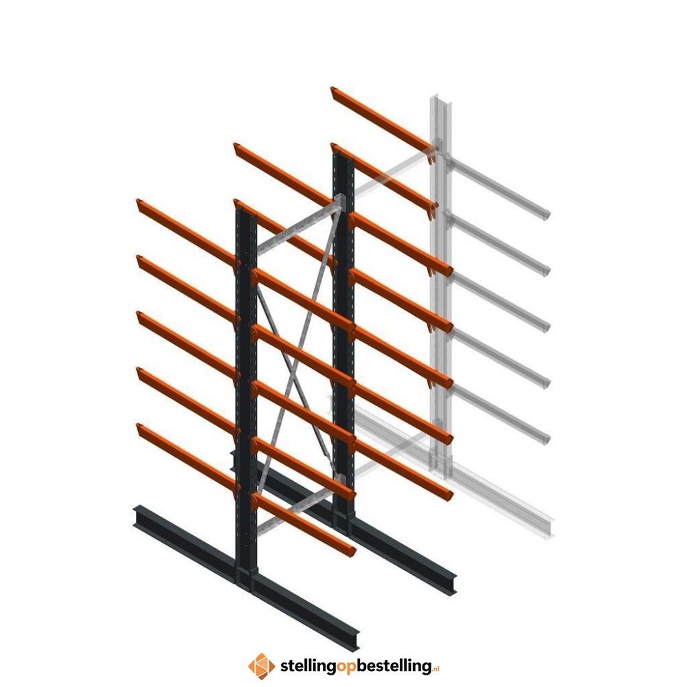 Zware draagarmstelling dubbelzijdig 4000x1200x1200 5 niveaus d650 beginsectie