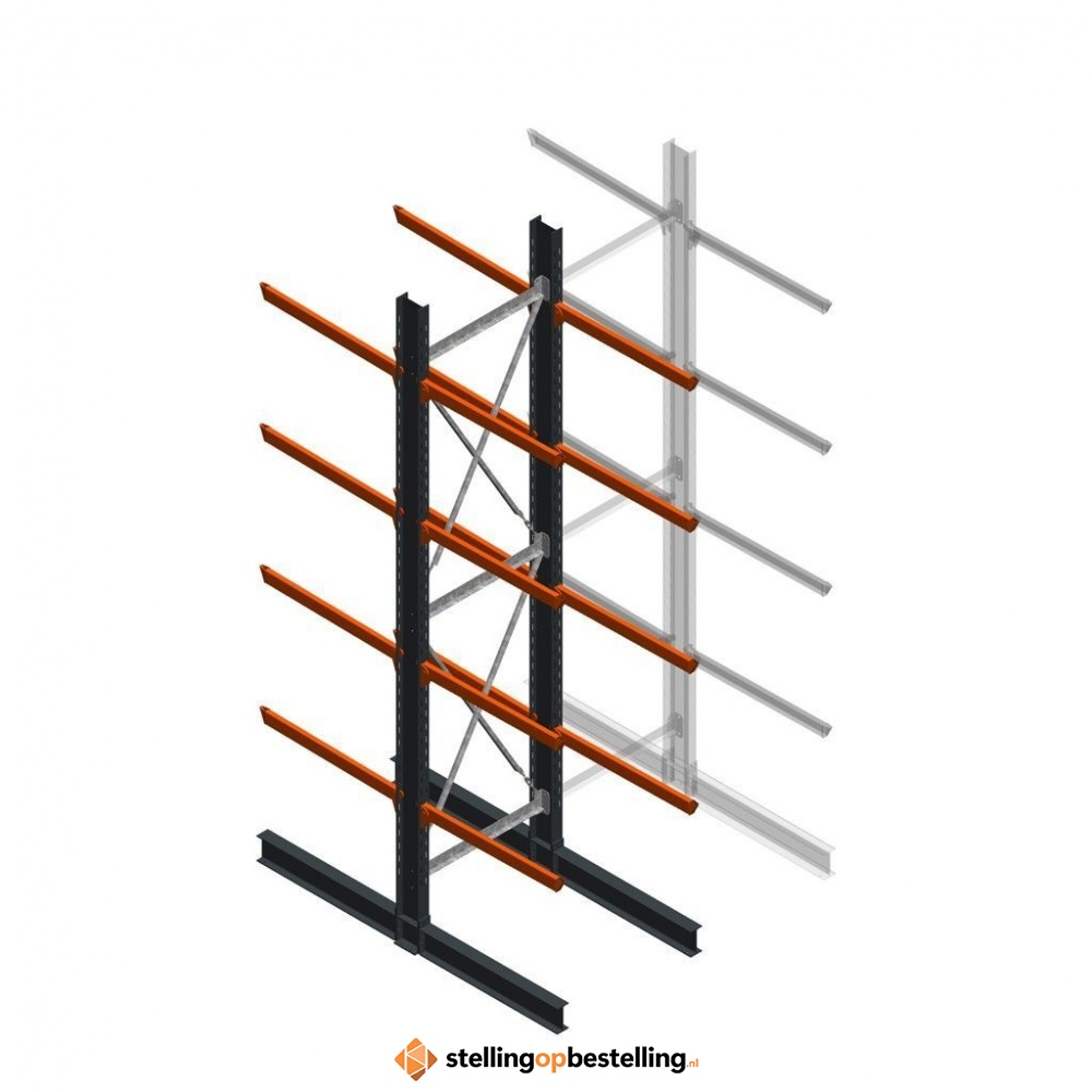 Zware draagarmstelling dubbelzijdig 5000x1200x1200 4 niveaus d650 beginsectie