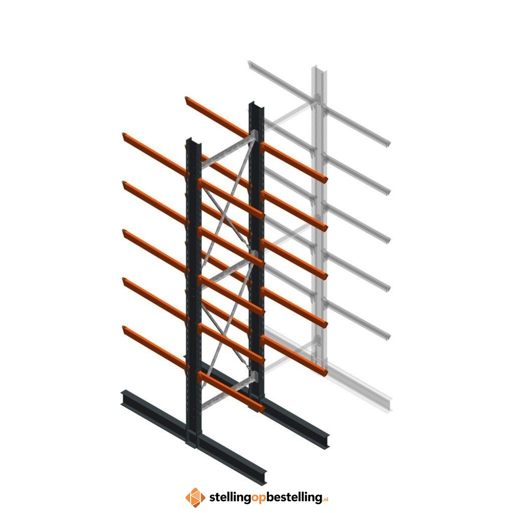 Zware draagarmstelling dubbelzijdig 5000x1200x1200 5 niveaus d345 beginsectie