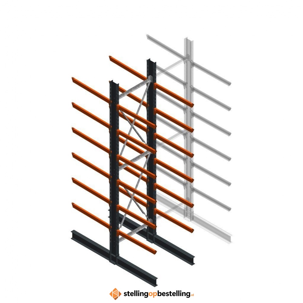 Zware draagarmstelling dubbelzijdig 5000x1200x1200 6 niveaus d650 beginsectie