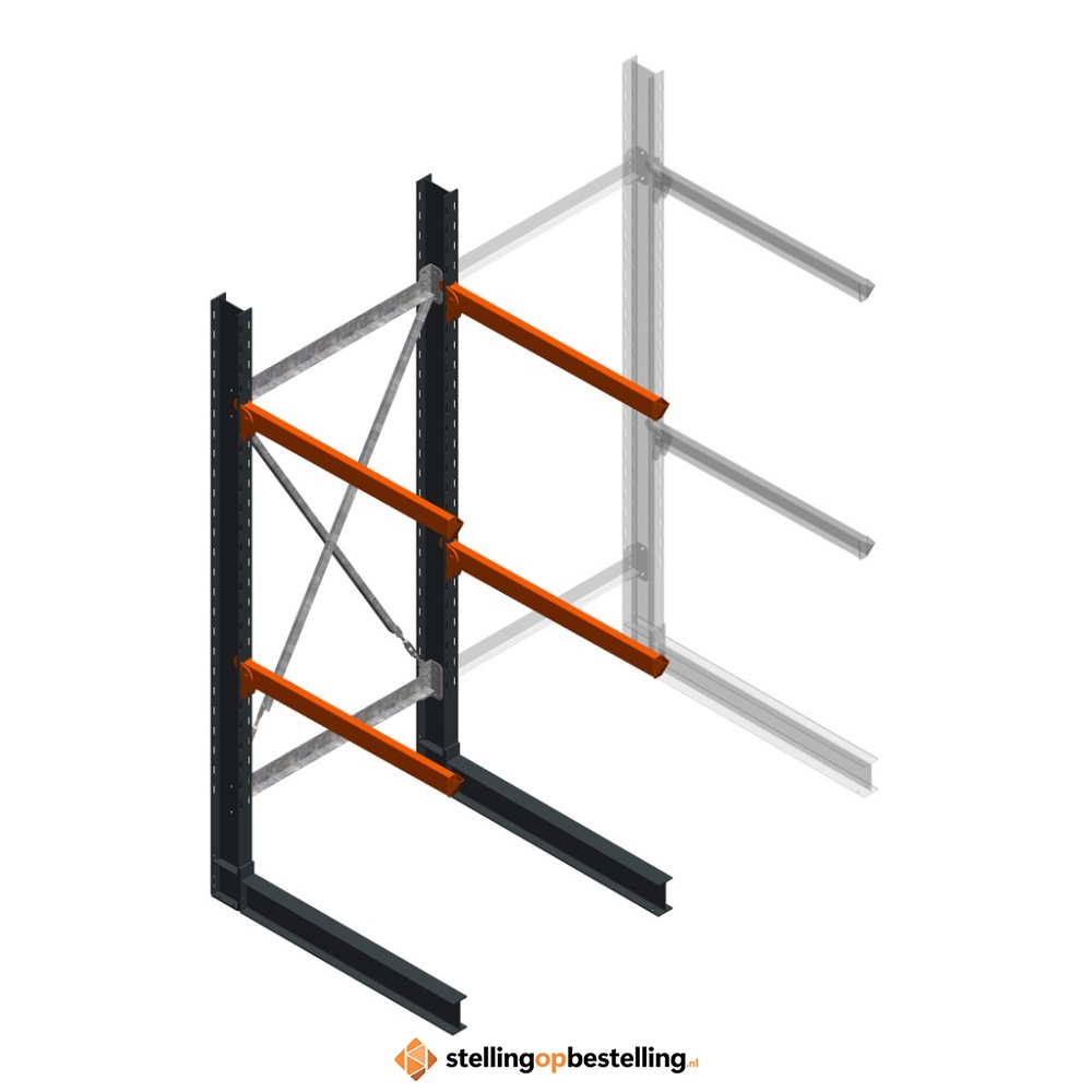 Zware draagarmstelling enkelzijdig 3000x1200x1200 2 niveaus beginsectie