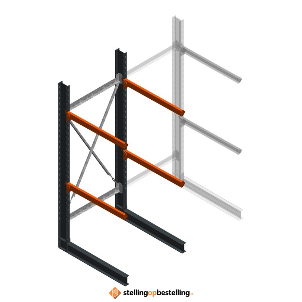 Zware draagarmstelling enkelzijdig 3000x1200x1200 2 niveaus d345 beginsectie