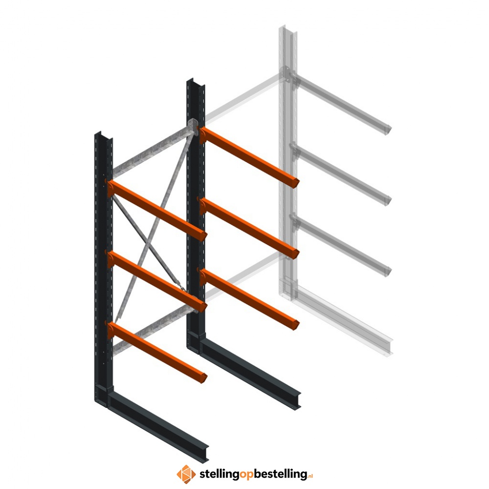 Zware draagarmstelling enkelzijdig 3000x1200x1200 3 niveaus beginsectie