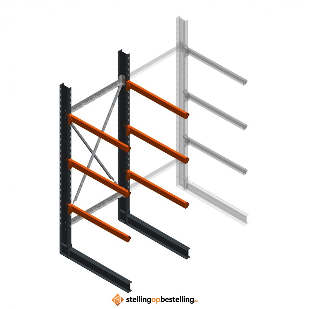 Zware draagarmstelling enkelzijdig 3000x1200x1200 3 niveaus d650 beginsectie