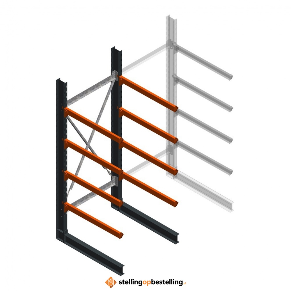 Zware draagarmstelling enkelzijdig 3000x1200x1200 4 niveaus d650 beginsectie