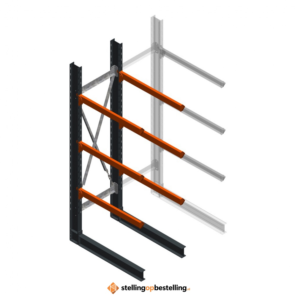 Zware draagarmstelling enkelzijdig 3000x800x1200 3 niveaus beginsectie