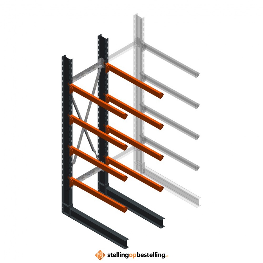 Zware draagarmstelling enkelzijdig 3000x800x1200 4 niveaus beginsectie