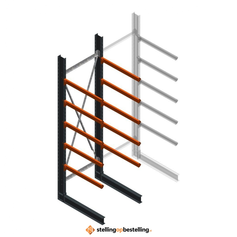 Zware draagarmstelling enkelzijdig 4000x1200x1200 5 niveaus d650 beginsectie