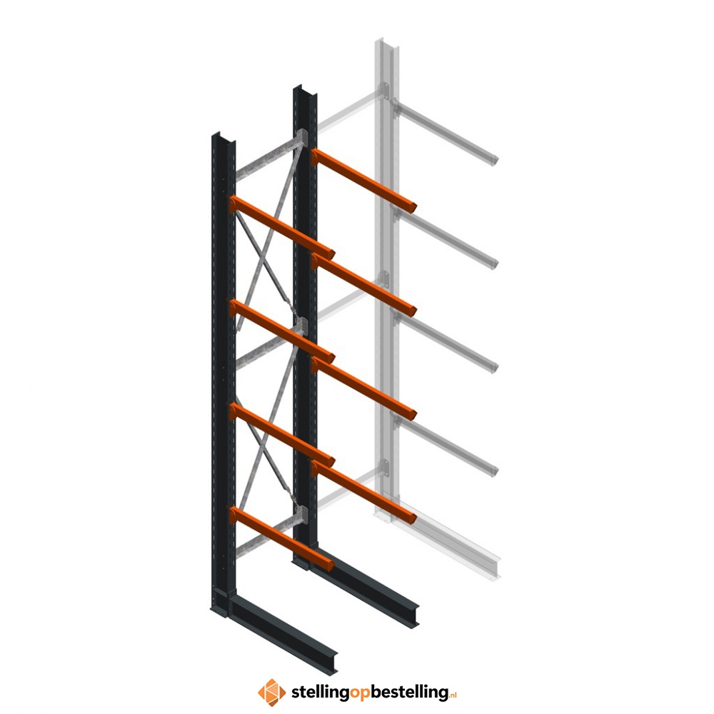 Zware draagarmstelling enkelzijdig 5000x1000x1200 4 niveaus beginsectie