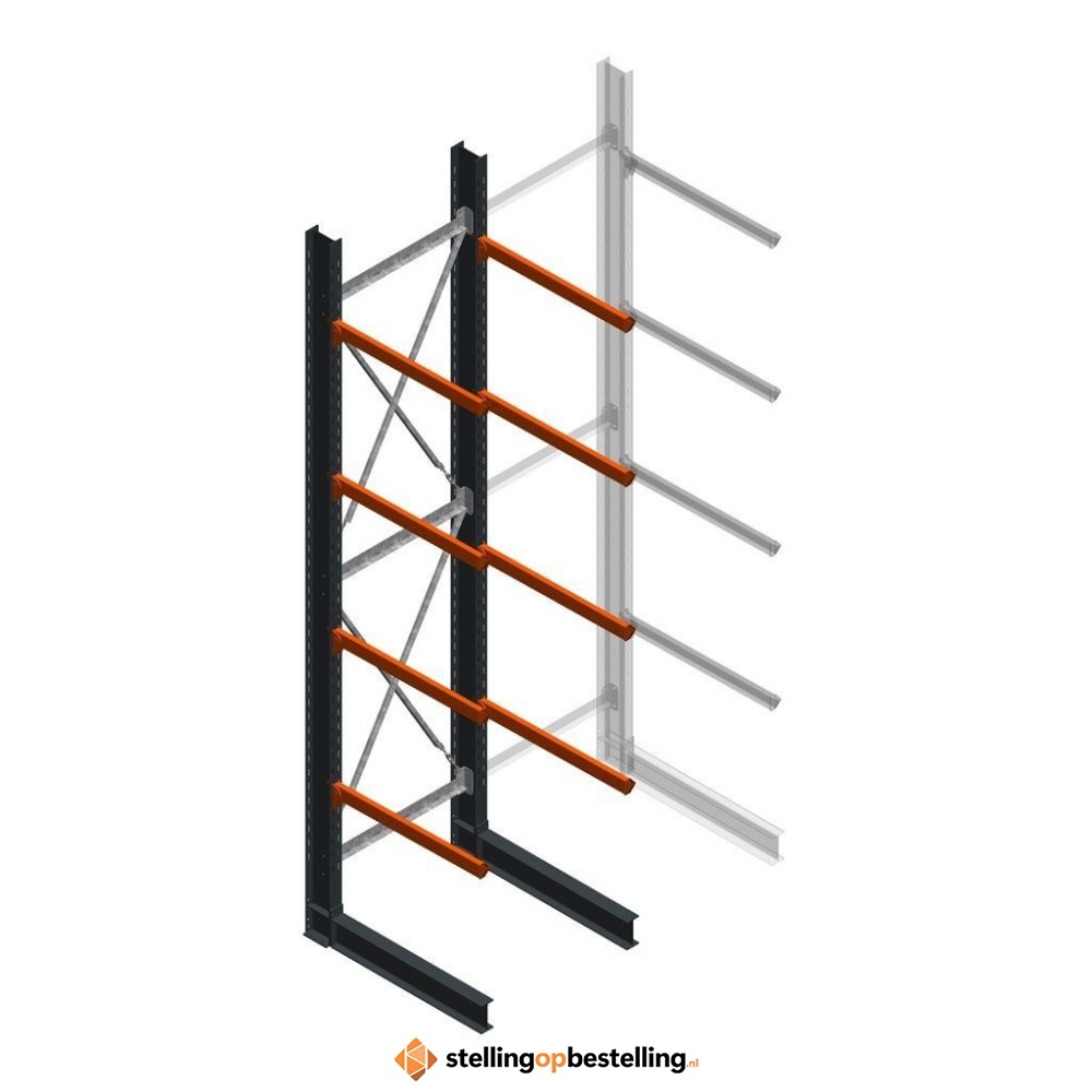 Zware draagarmstelling enkelzijdig 5000x1200x1200 4 niveaus d650 beginsectie